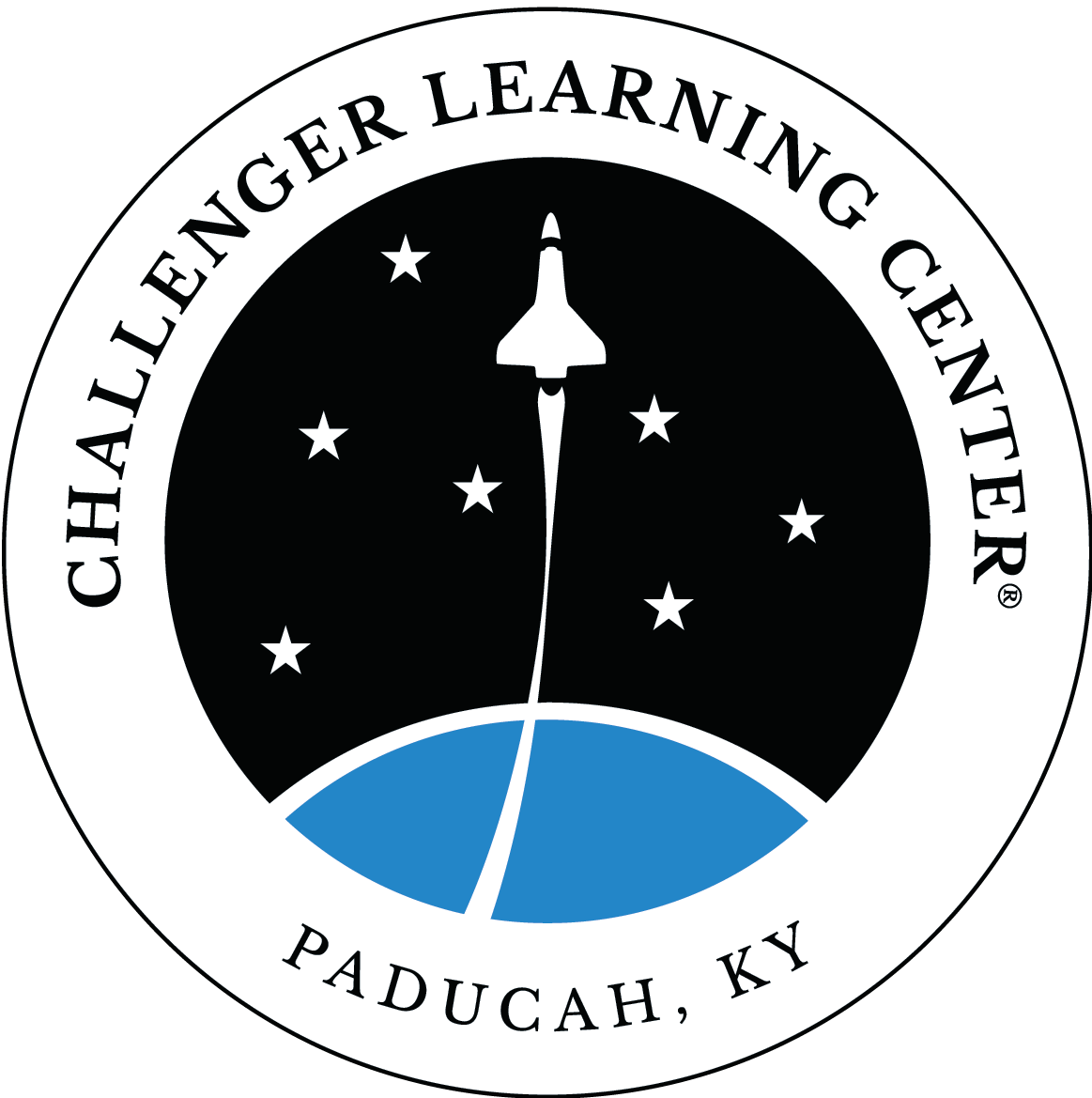 challenger logo depicting a space shuttle rocketing to space