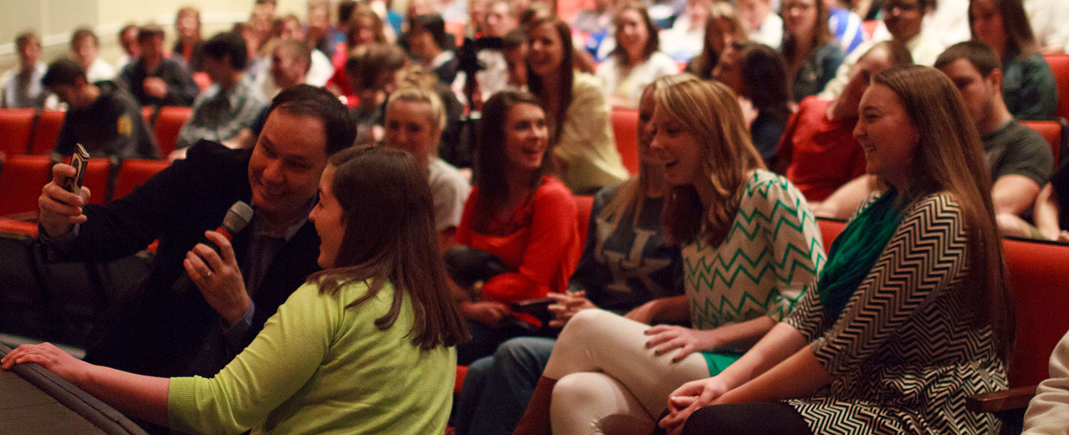 Students gathering for an author presentation