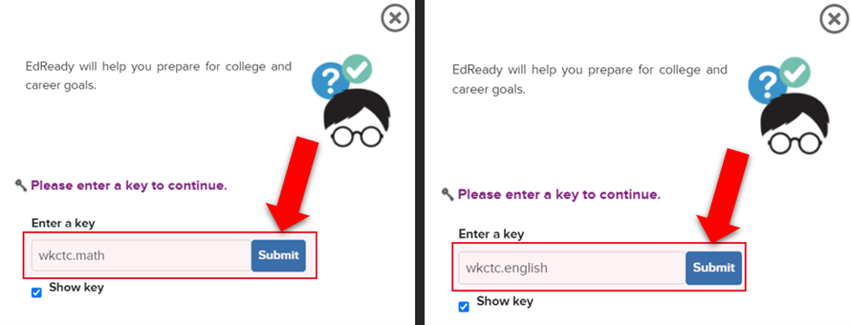 EdReady entering a key and clicking submit.