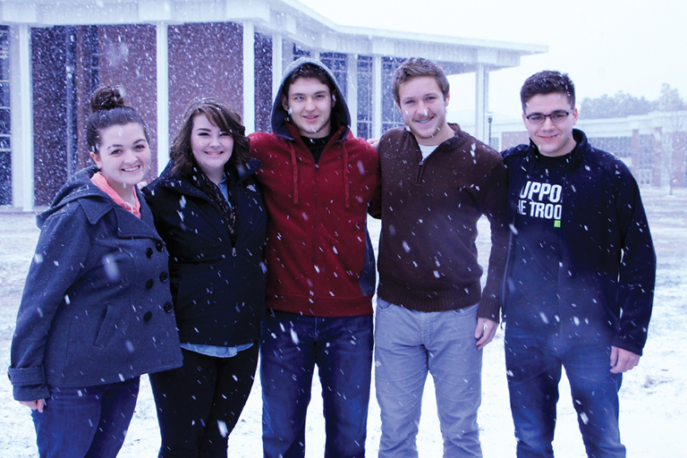 students on snowy campus