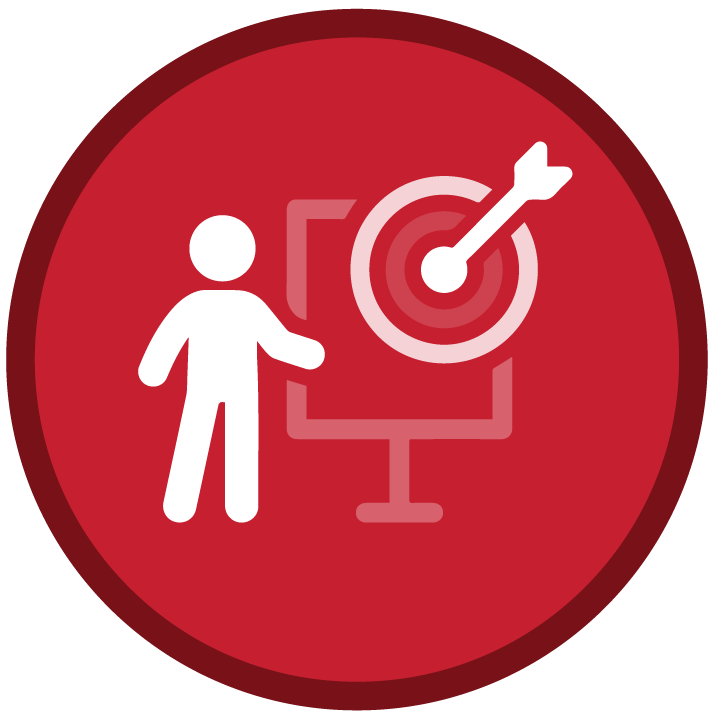 icon of person standing next to a target with an arrow in the bullseye