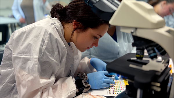 Medical students working in a lab.