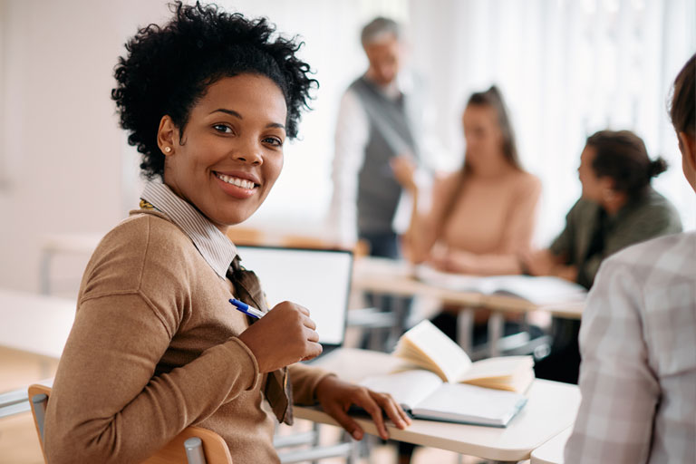 woman sitting in class